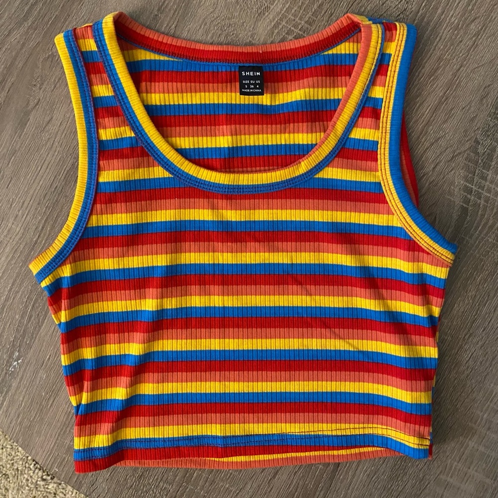 Shein Women’s Multi Colored Striped Crop Tank Top in Size Small